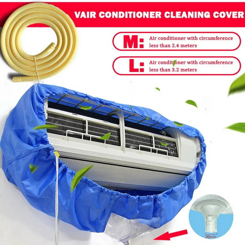 Cubierta de limpieza de aire acondicionado grande, 2,4/3,2 m, doble capa, engrosamiento, montado en Lavado, protector, limpiador de polvo, bolsa, cinturón de ajuste