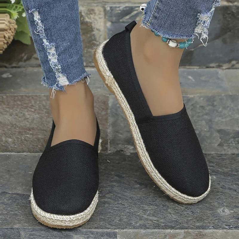 Comfortable Canvas Flat Shoes Women Breathable Non-Slip Espadrille Shoes  2024 Summer Solid Color Shallow Casual Flats