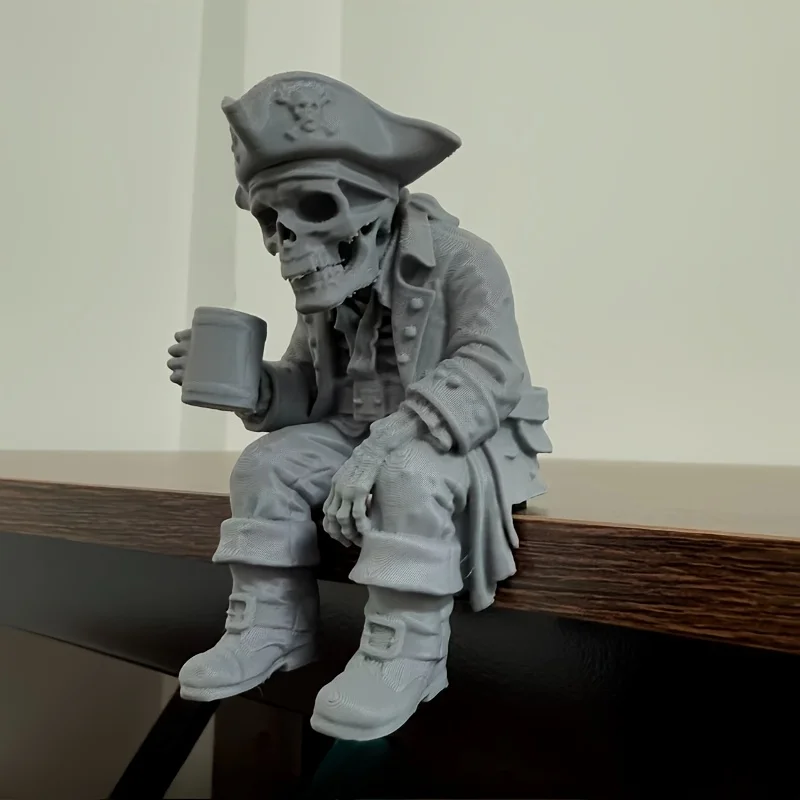 Gothic Pirate Skeleton Figurines Funny Pirate Skeleton Shelf Sitter Figurines Home Desk Bookshelf Ornaments Nautical Style Decor