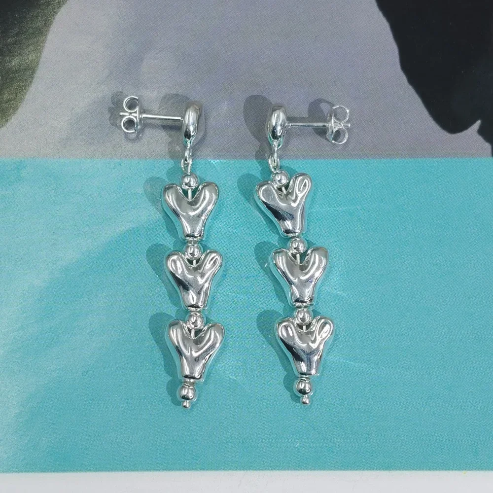 2026 Summer New Sweet and Spicy Girl Style Gold Silver Heart shaped Earrings, Jewelry Accessories, Women's Gifts