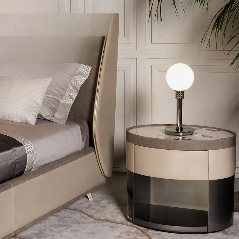 Modern Luxury Oval Marble Countertop Wooden Open Locker