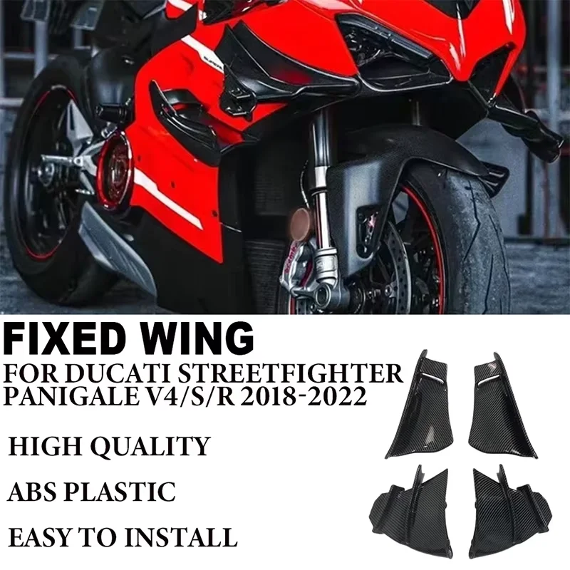

4PCS ABS Motorcycle Front Aerodynamic Fixed Wing For Ducati Panigale Streetfighter V4 V4S V4R 2018-2022 Side Winglet Spoiler