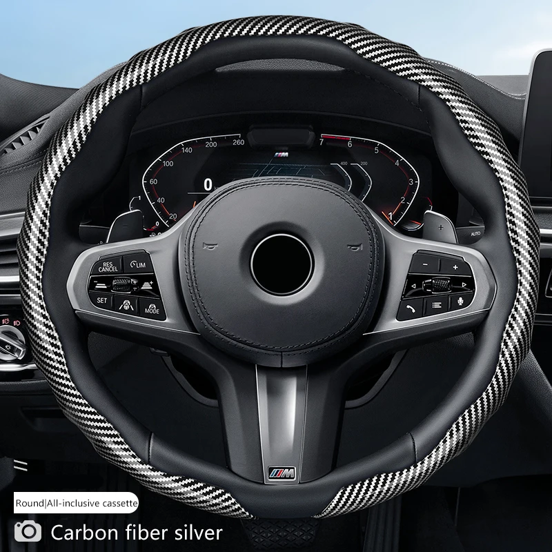 SEAMETAL 38cm Car Steering Wheel Covers Interior Non-slip Carbon Fiber Auto Steering Wheels Cover Protector Anti Scratch Cover