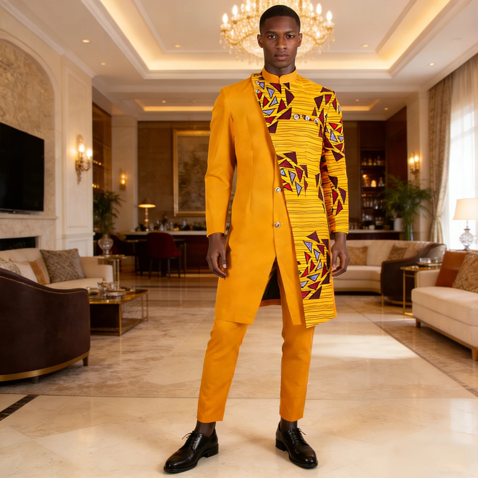African Suits for Men Slim Fit Single Breasted Print Blazer and Pants Set Business Dress Suit Party Wedding Evening A2316022