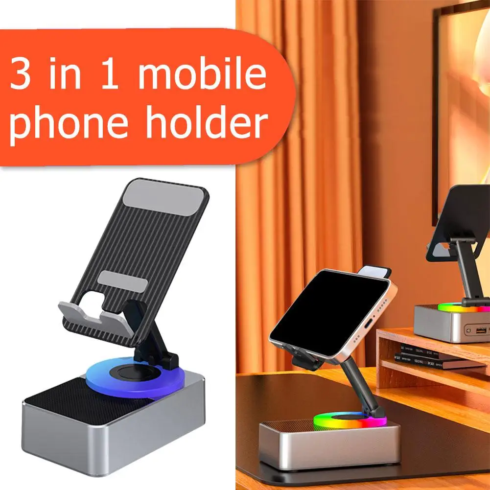 3-In-1 Car Cell Phone Stand Music Speaker Power Bank 360 Rotation Colorful Light Degree Folding Auto Dazzling Night Supplie V7A8