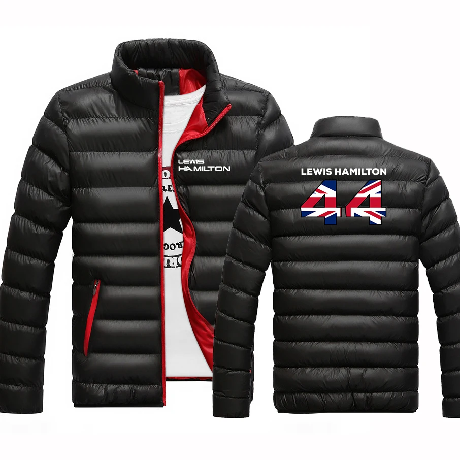 F1 Driver Lewis Hamilton Digital 44 Mens New Winter Stand-Up Collar Cotton Jacket Fashion Parker Zipper Hoodies Padded Warm Coat