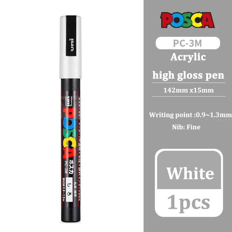 Uni Posca Weiße Marker, wasserfester Permanent-Farbstift aus Acryl, PC-1M, 3M, 5M, POP-Poster, Werbung, Kunstbedarf, Posca Marcadores