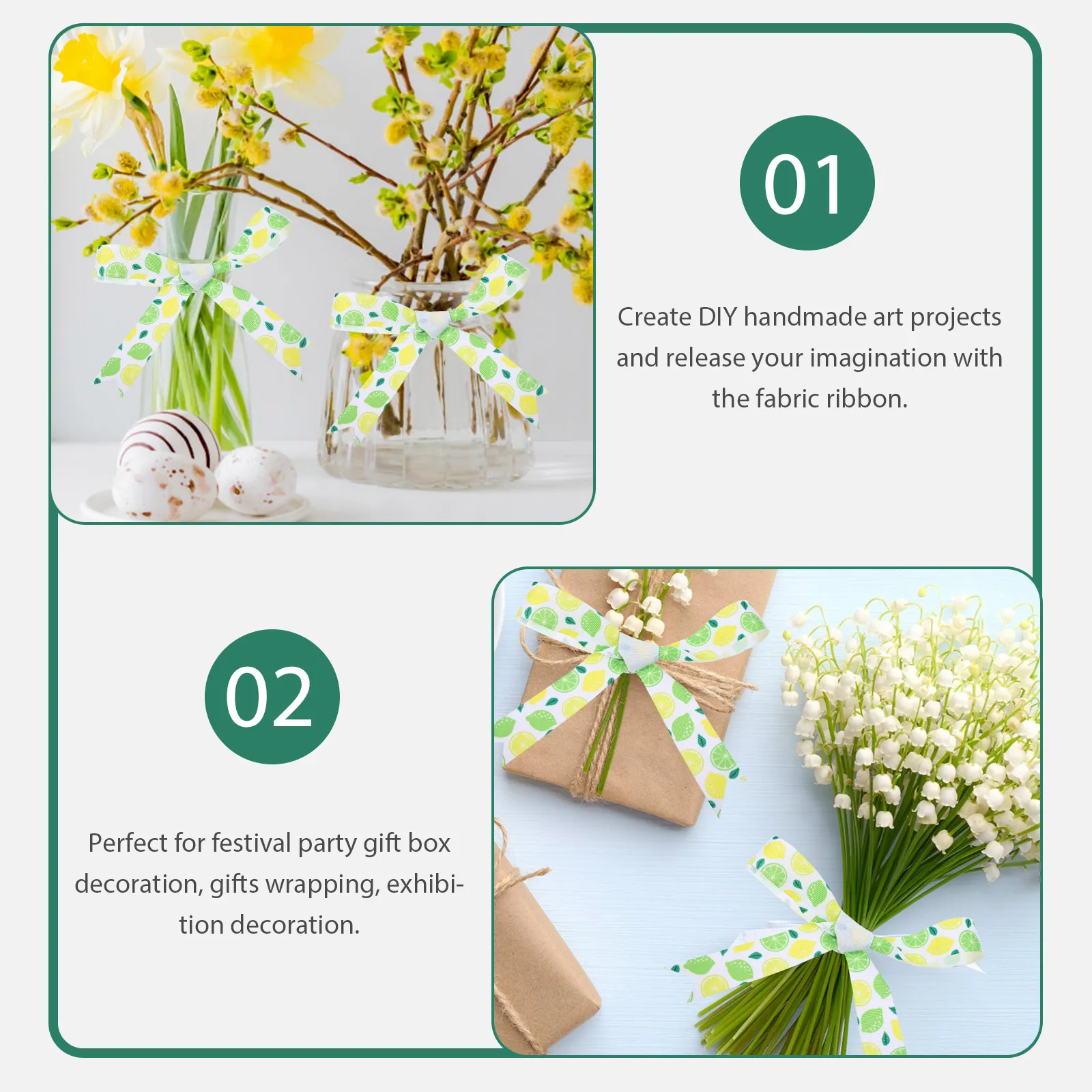 

4 Rolls Fabric Love Ribbon for DIY Crafts Decorative Lemon Wrapping Holiday Gift Box Perfect Festival Decoration