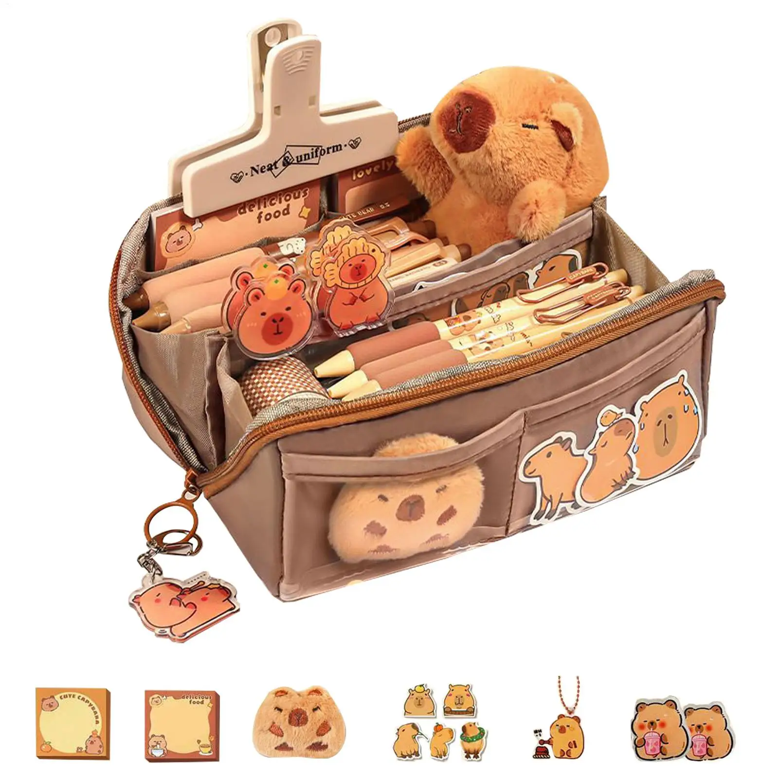Pen Case Capybara Zipper Pencil Box Cartoon Stationery Makeup Bag School Supplies for Travel Student Teacher Kindergarten