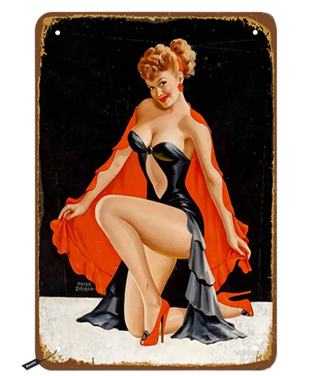 Swono Sexy Pink Up Girl Dancing Tin Signs,Vintage Metal Tin Sign for Men Women,Wall Decor for Bars,Restaurants,Cafes Pubs,12x8 I