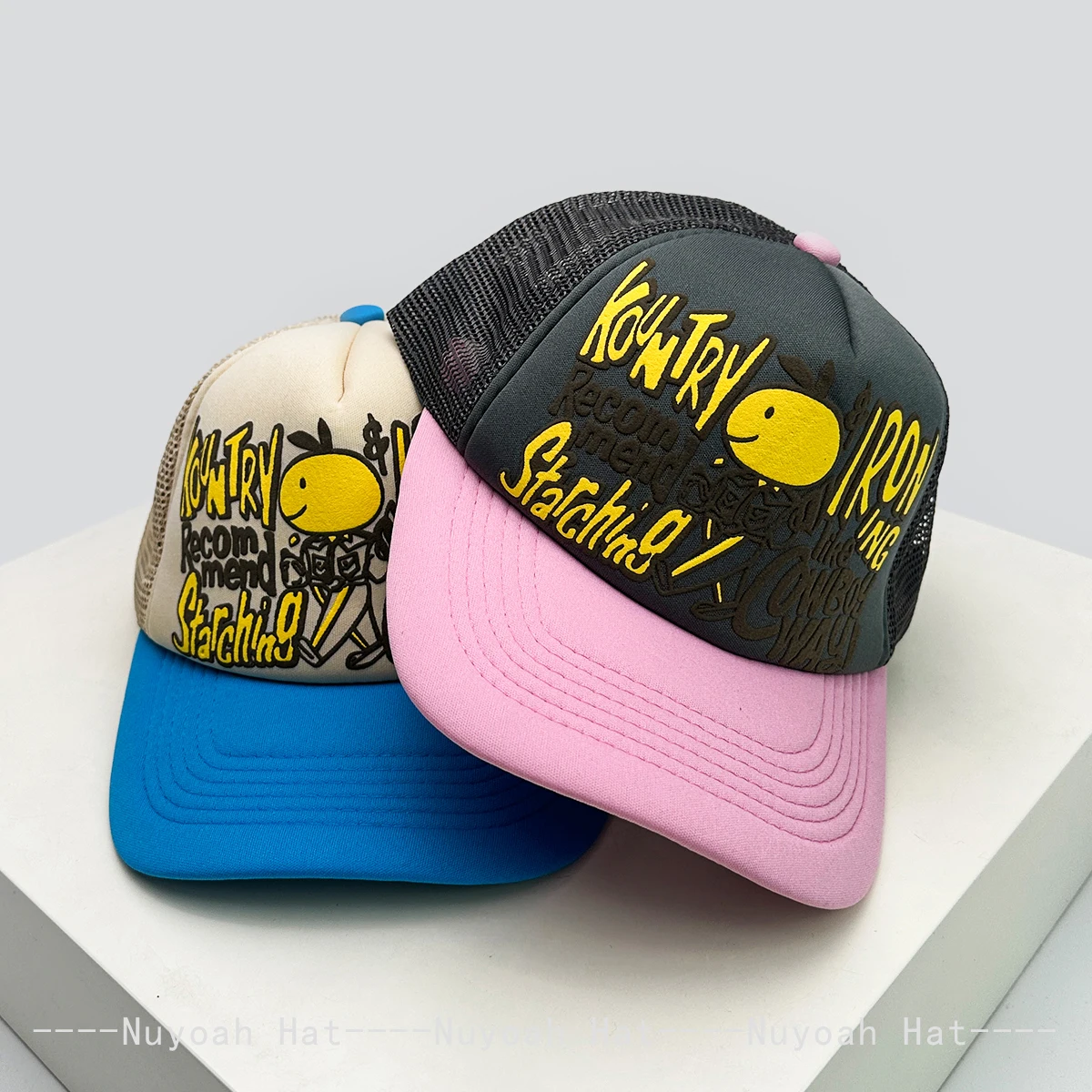 New Unisex Color Block 3D Printed Letter Rabbit Ear Smiling Face Baseball Hats Sunshade Hip Hop Breathable Trucker Caps Mesh ins