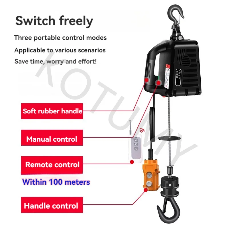 Grua de levantamento elétrica portátil, guincho elétrico, corda de fio de aço, 220V, 110V, 500kg, 3 em 1