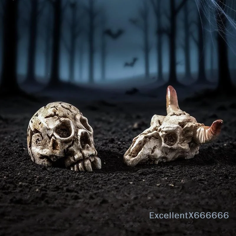5pcs Mini Halloween Crow Animal Skull Ghost Ornament,Miniature Landscape Desktop Ornaments Mini Home