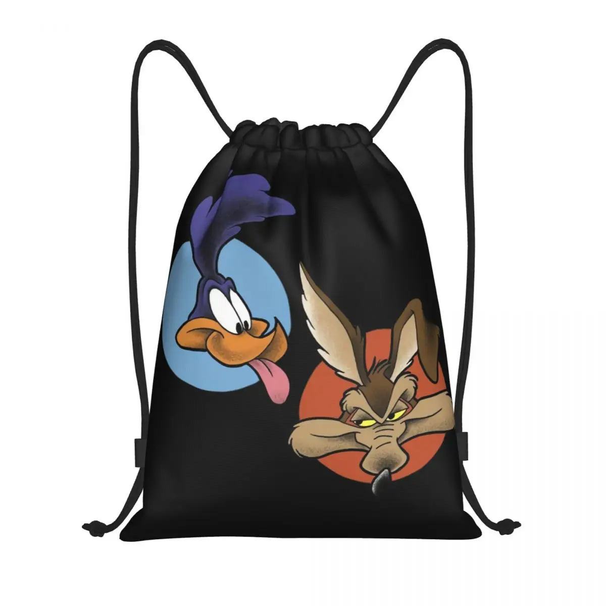 Custom Wile E. Coyote And The Road Runner Drawstring Backpack Bags Lightweight Cartoon Gym Sports Sackpack Sacks for Training