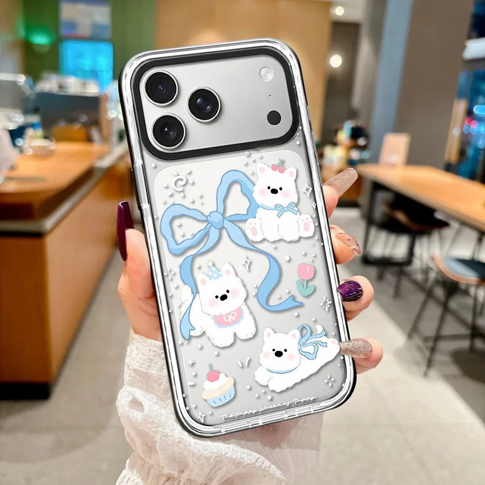 Ribbon Bow White Dog Black / White Border Magnetic Phone Case Cover for IPhone 13 14 15 16 17 Pro Max Case for IPhone Air