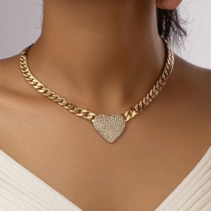 Collar con colgante en forma de corazón para mujer, pulsera de Metal con piedra de cristal, cadena de clavícula, regalo de fiesta, joyería de moda,