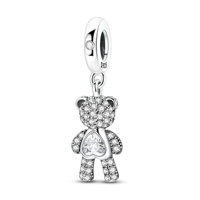 S925 Sterling Silver Cute Cartoon Plata Bear Panda Gem Charm Polar Bear Diamond Beads DIY Bracelet Parts Decor Fine Jewelry
