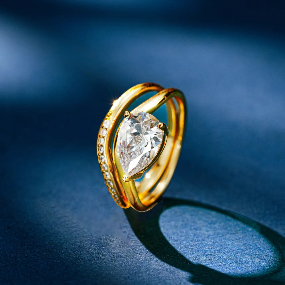 luxury real gold jewelry 24k certifid moissanite ring women's row of rings group set crown tail ring fashionable and simple