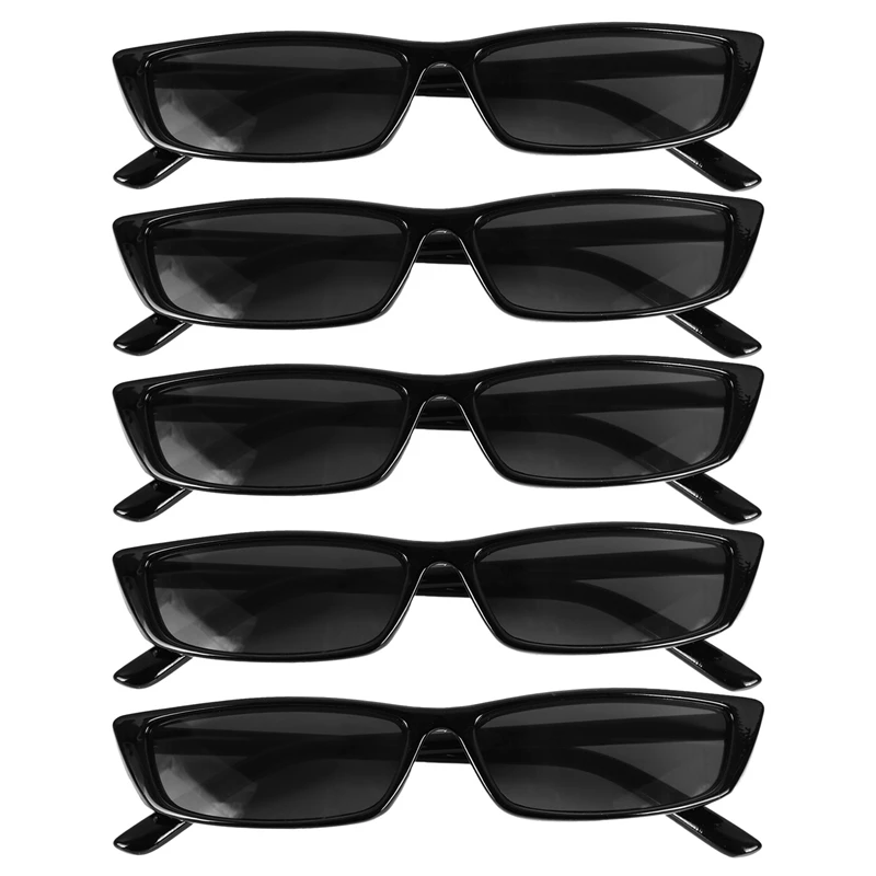 

5X Vintage Rectangle Sunglasses Women Small Frame Sunglasses Retro Eyewear S17072 Black Frame Black