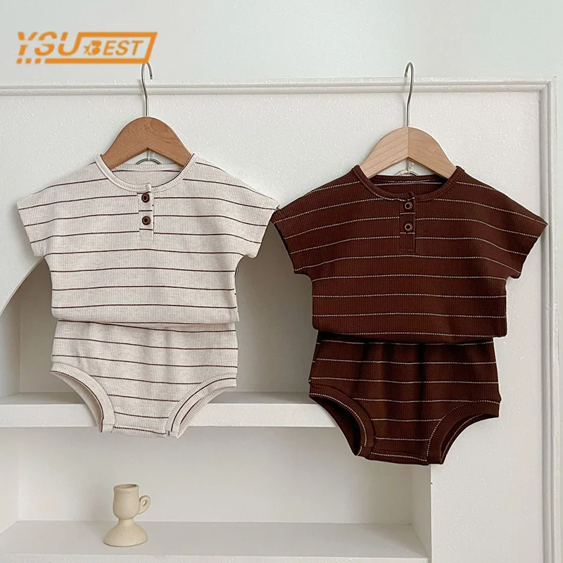 Summer Kids Baby Boys Girls Short Sleeve Stripe T-shirt + Shorts Clothing Sets Infant Baby Girls Boys Children's Clothes Suit