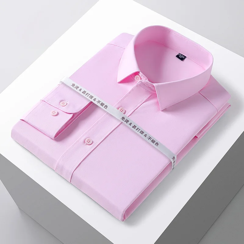 جودة تمتد الرجال قميص ألياف الخيزران طويلة الأكمام المضادة للتجاعيد سليم موضة عادية الأعمال مكتب قميص أبيض ملابس للرجال