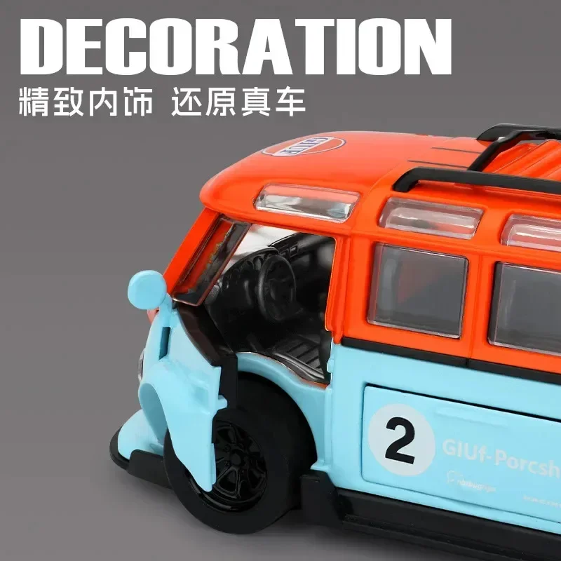 1:32 T1 Bus Modell Sound Licht Kinder Junge Diecast Spielzeug Fahrzeug Kollektive Wohnkultur Metall Miniatur Voiture – Detail 10