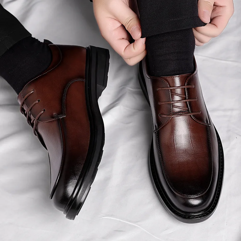 Men's Flat/6CM Heightening Elevator Shoes Business Formal Leather Shoes Man British Casual groom's shoes