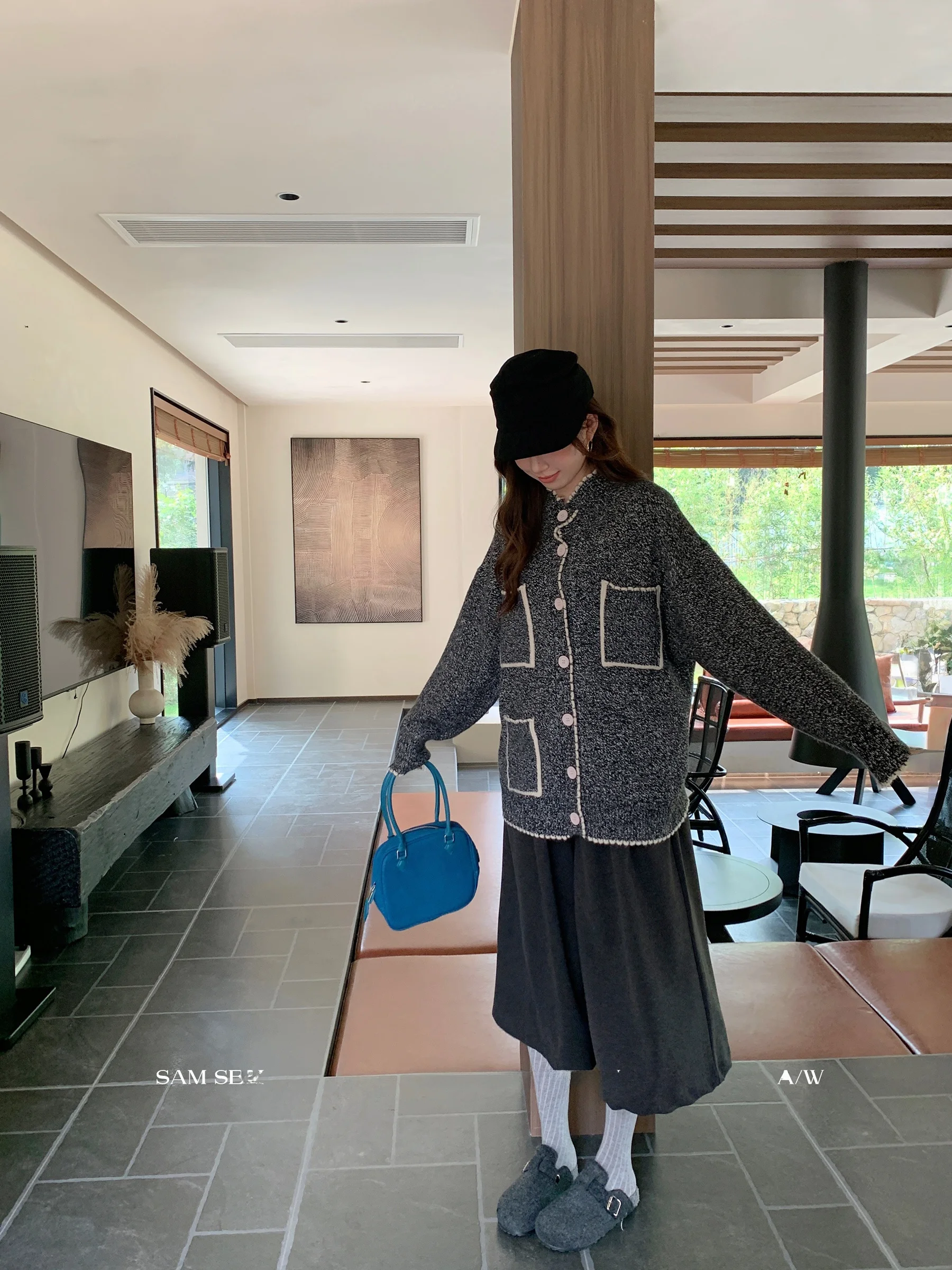 

Зимние женские брюки Sam Seoi с высокой талией, широкими штанинами, свободного кроя, укороченные, повседневные, утепленные, прямого кроя, в деловом стиле