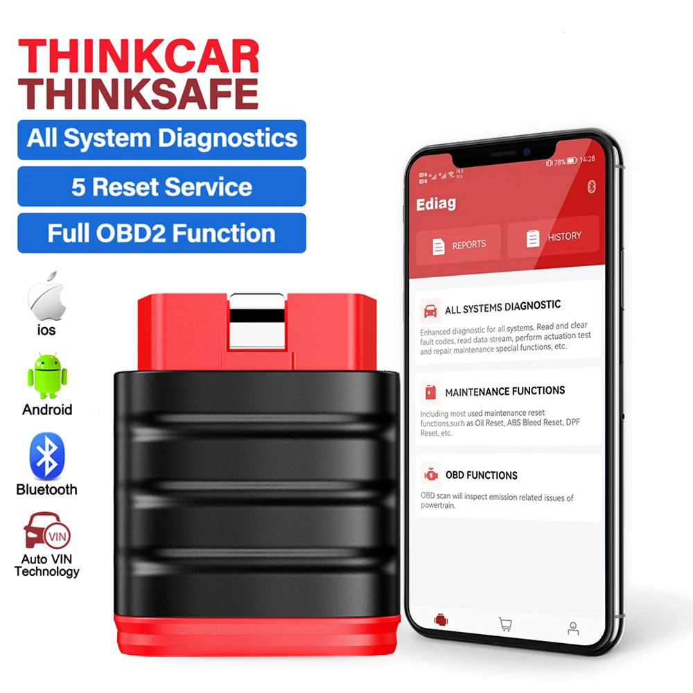 

Thinkcar Thinksafe OBD2 Bluetooth сканер считыватель кодов для автомобилей все системы сканирования 5 сброса OBD 2 Автомобильные диагностические инструменты PK Thinkdiag