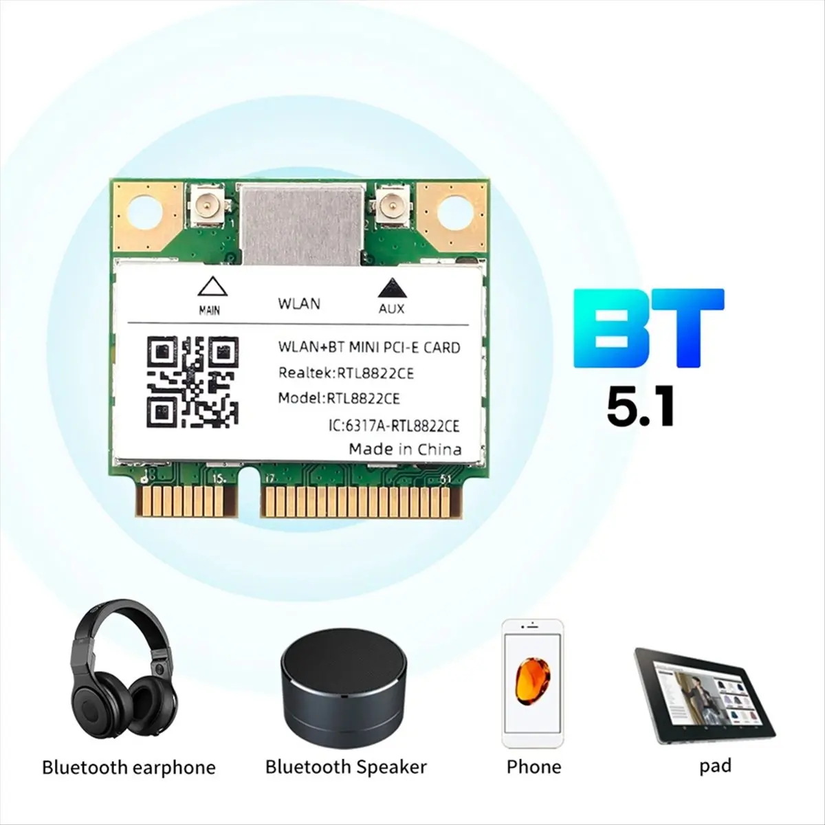 Dual Band Mini Pcie RTL8822CE 1200Mbps WiFi Card Bluetooth 5.1 Wireless Adapter 802.11ac for Laptop/PC Wind 10/11-ABVP