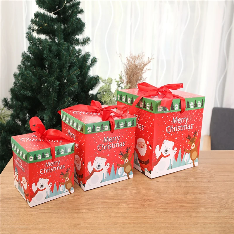 3 Stuks Kerst Papieren Doos Home Decor Kerst Dozen Voor Snoep Feest Decoratie Snoep Chocolade Geschenkverpakking