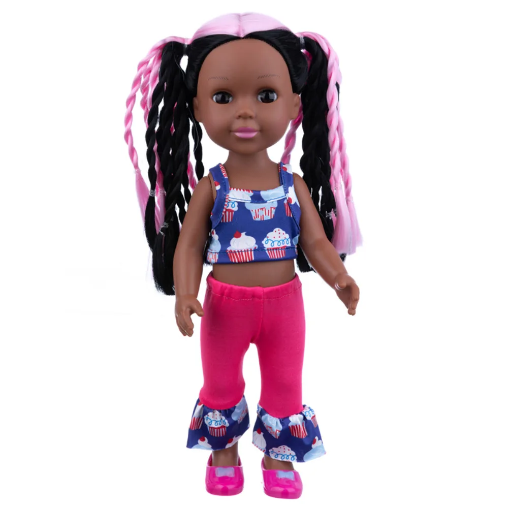 30cm Full Body Vinyl Reborn Baby African Dolls in Dark Skin with Pink Braided Hair Waterproof Bath Toy Gifts Dress up Toys