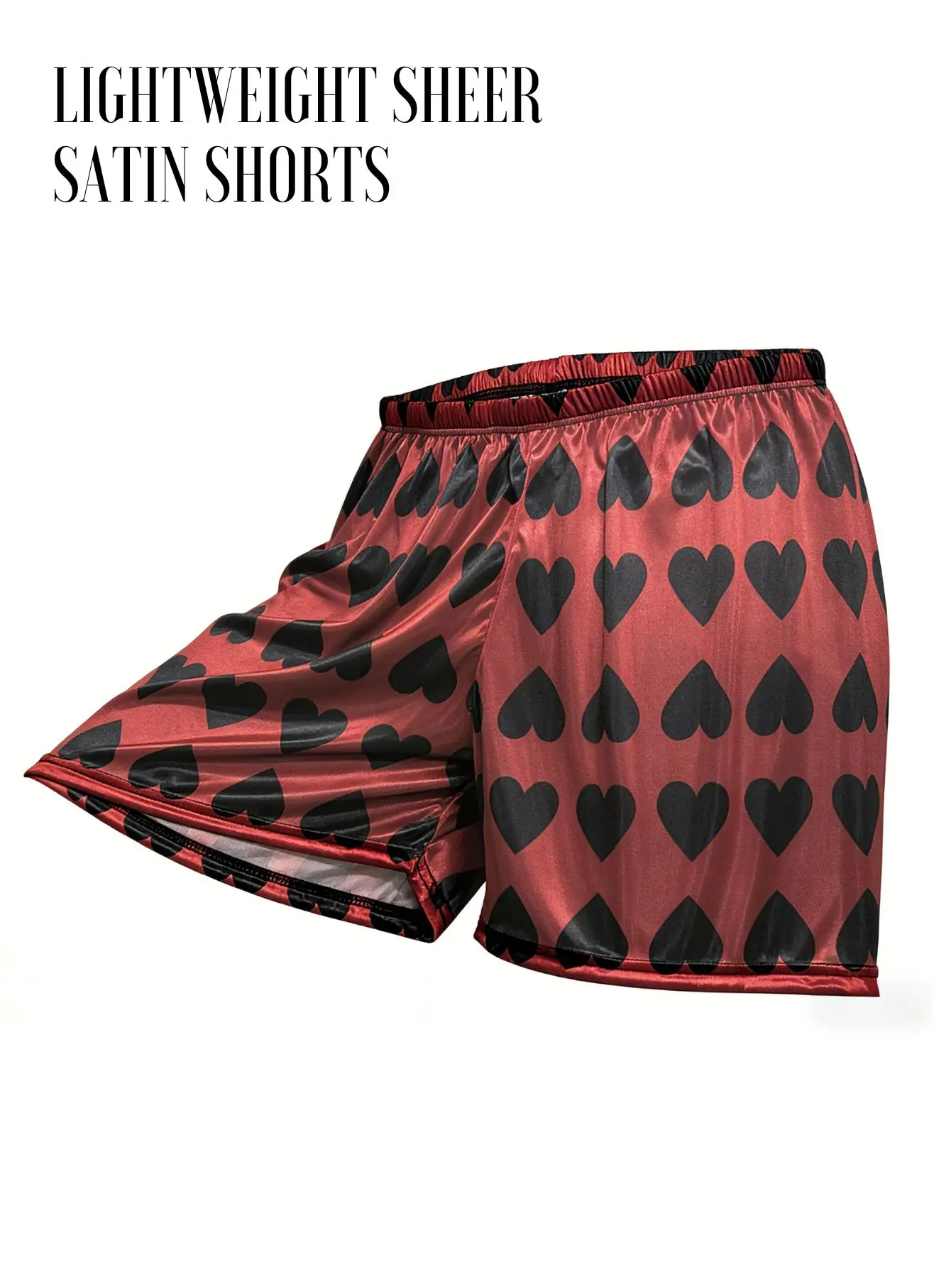 Men's Love Heart Print Satin Sleep Shorts 1 Piece Glossy Lightweight Breathable Skin-Friendly Casual Home Loungewear