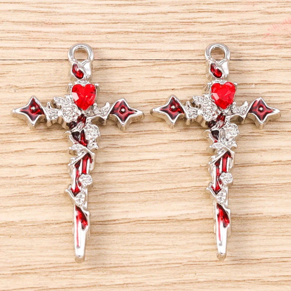 Tusember 5 Stück Metall Gothic Kristall Rosenblumen Kreuz Anhänger für Halsketten Ohrringe DIY Schmuckherstellung Zubehör – Detail 4