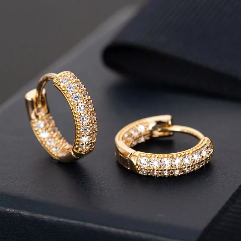 925 sterling silver European and American popular set zircon earrings gold simple full diamond earrings fashionable jewelry