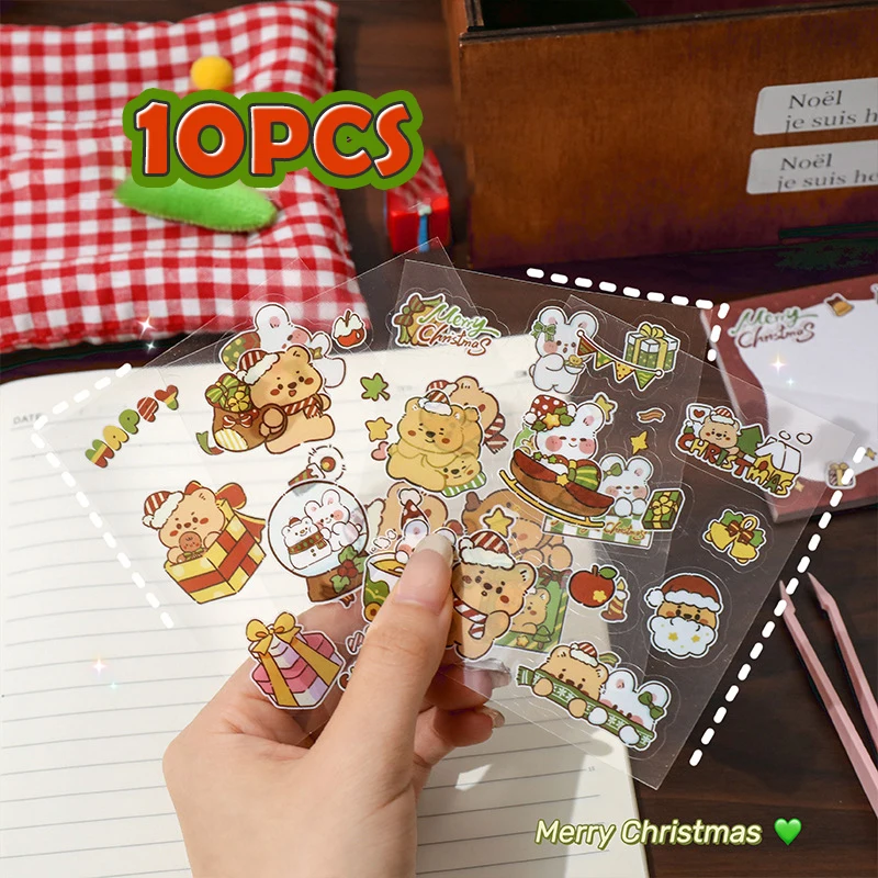 

10Pcs Cartoon Cute Christmas Stickers DIY Label Journal Stickers Kawaii Graffiti Stickers Waterproof Decoration Decals Gift