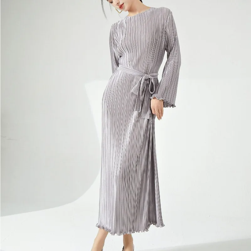 

Miyake High End Dress Autumn New Women's Wear High Sense Long Sleeved Elegant Wrinkle Dress