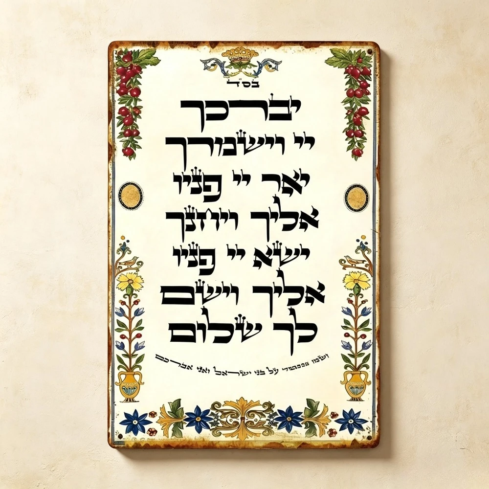 CIFBUY Antique Hebrew Prayer Metal Wall Art Weatherproof Durable Alloy Decor for Home Cafe Bistro Pub