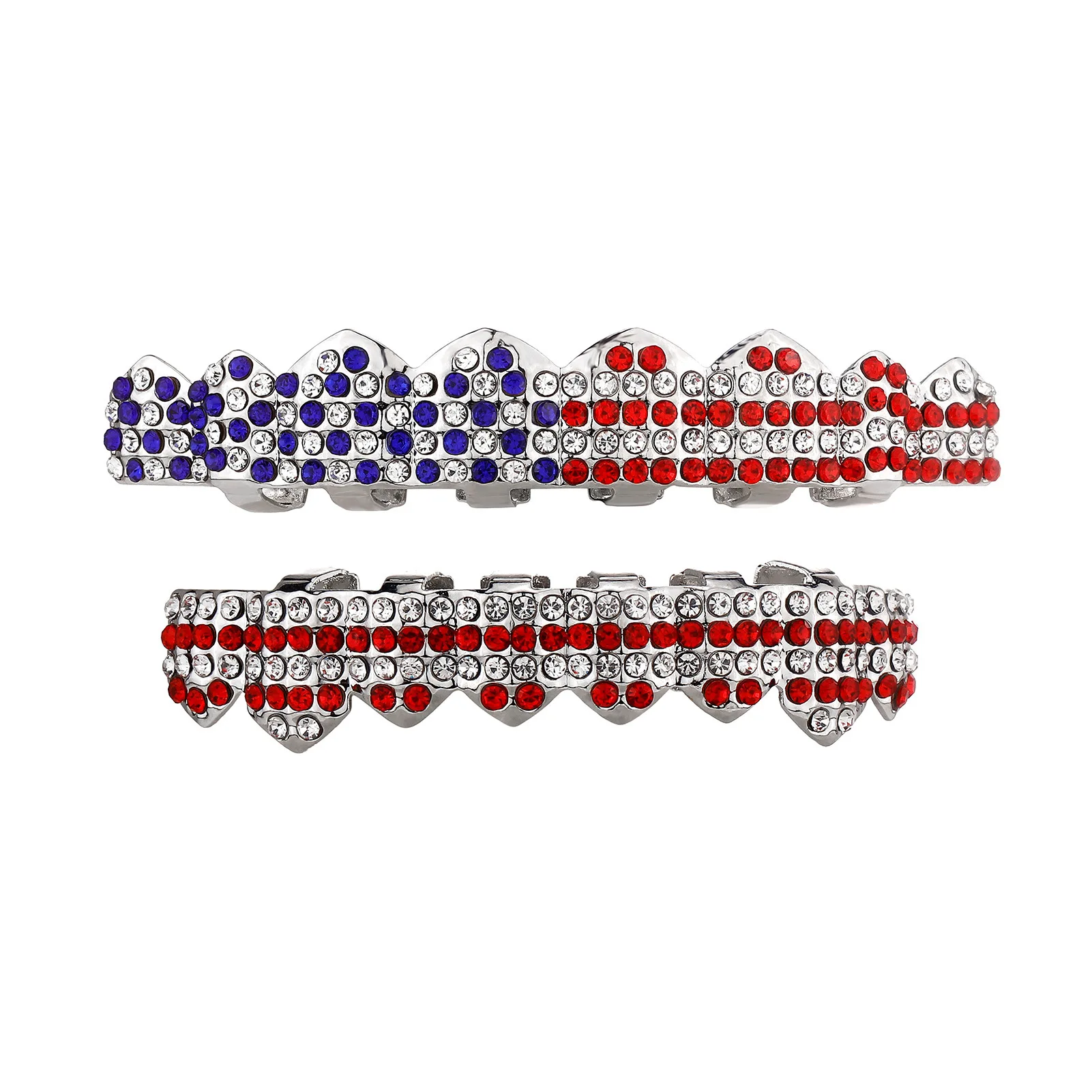RACHELZ New Fit 8/8 Red Blue Color Zircon Teeth Grillz Hip Hop CZ Stone Tooth Caps For Women Men Jewelry Dental Grills