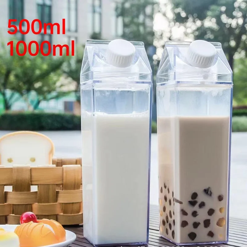 500ml/1000ml Milk Carton Water Bottle Transparent Plastic Portable Clear Box for Juice Tea  Bottles