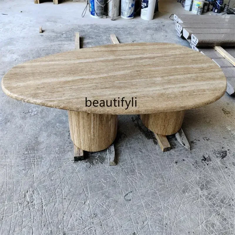 

LXWabi Sabi Wind Natural Coffee Table Living Room Cream Marble Beige Table Countertop StoneSSS