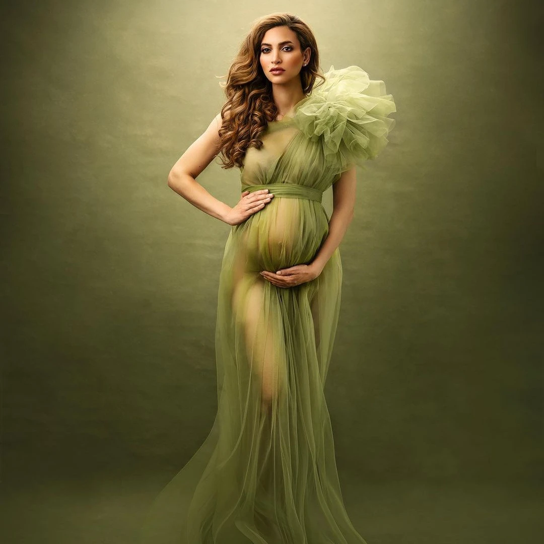 Vestido de maternidad de Color personalizado para sesión de fotos, diseño de flores de tul, sin mangas, Sexy, premamá, Baby Shower, fotografía, #18434