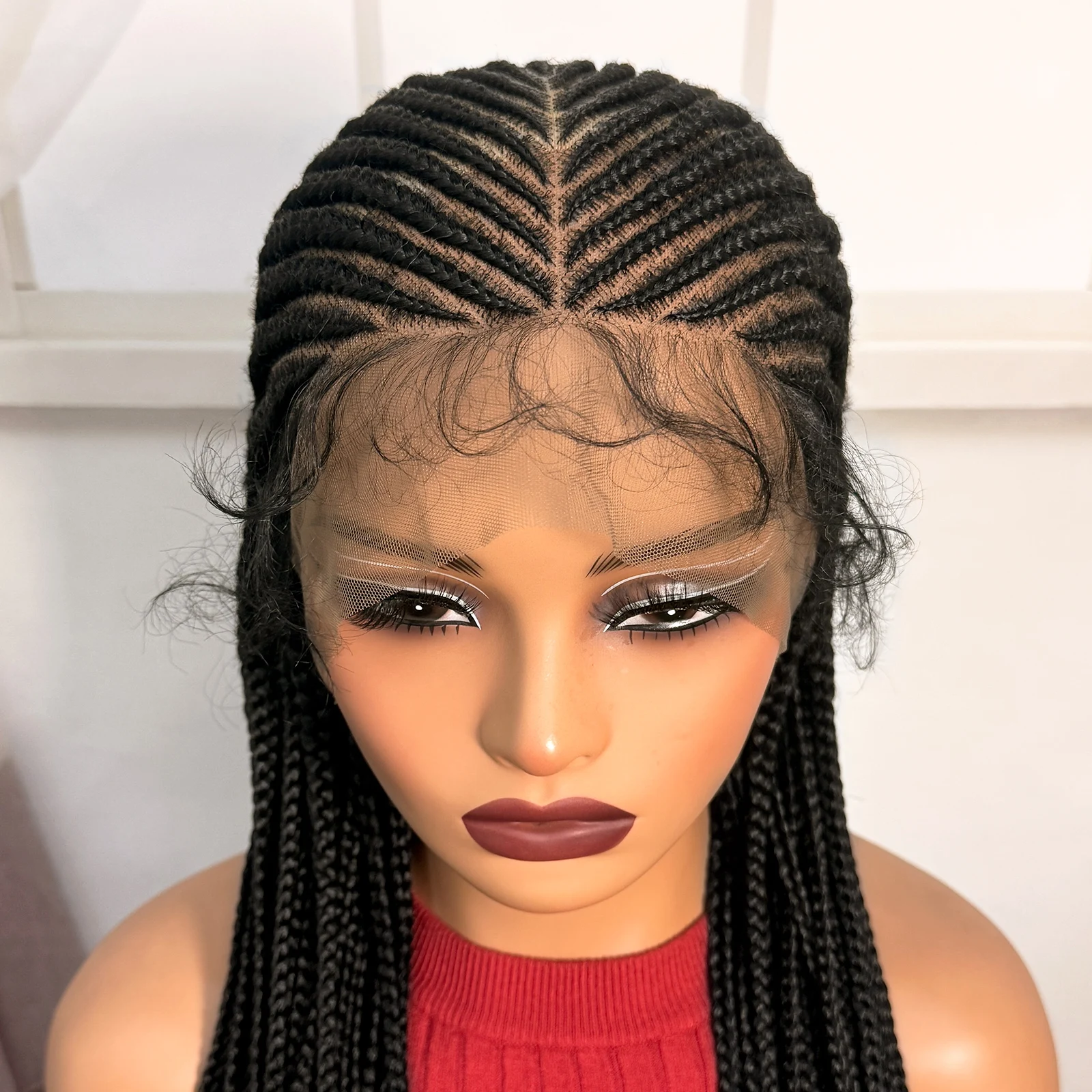 Perucas Trançadas de 36 Polegadas, Sintéticas, com Renda Completa, Tranças Box, Sem Nó, com Cabelo de Bebê para Mulheres Negras