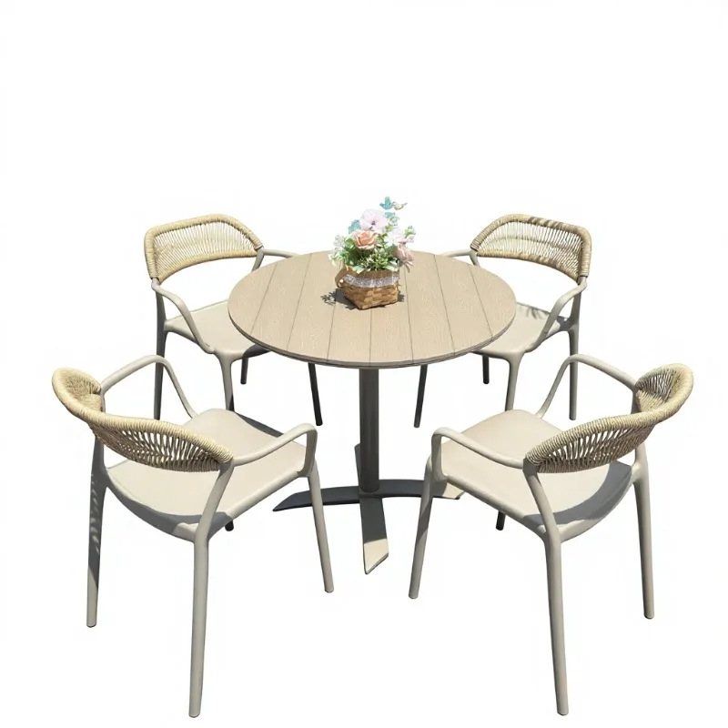 Outdoor Nordic Design Foldable Plastic Bistro Tables Chairs Set Composite Wood Frame for Cafes Coffee Shops Outdoor Furniture