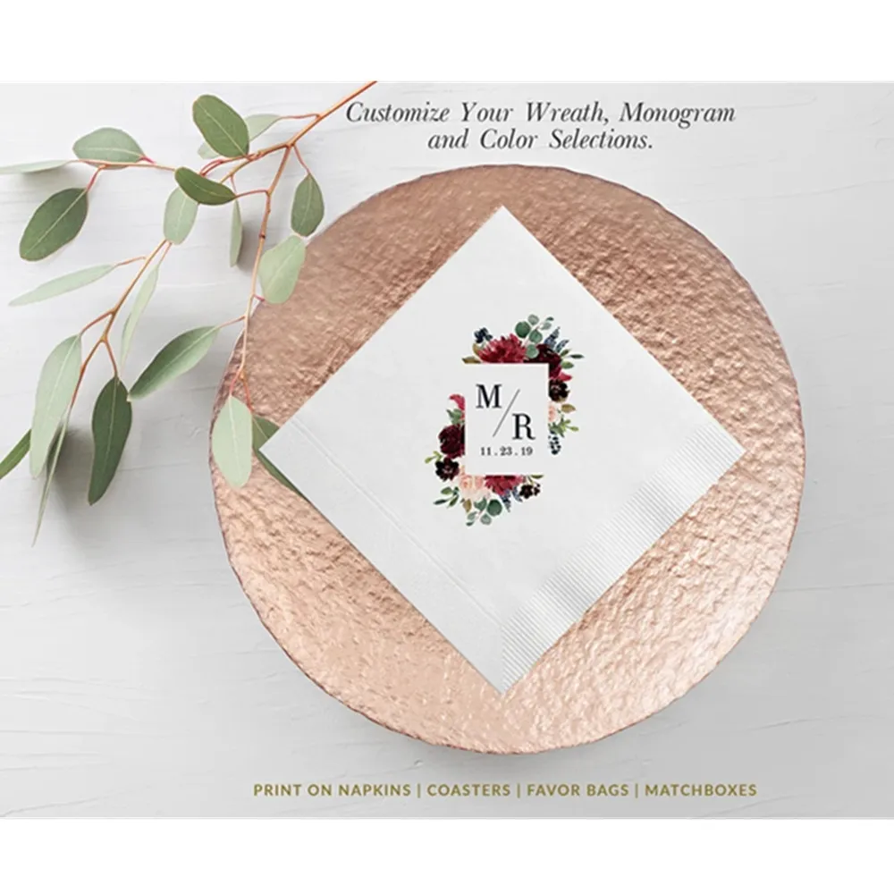 

50PCS 100+ Floral Wedding Napkins, Navy Cream Floral Wedding Napkins, Beverage, Luncheon, Cake Napkins Custom Personalized Brida