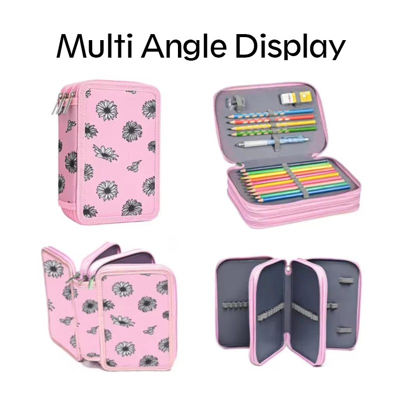 Large Capacity Oxford Fabric Pencil Case for Colored Pencils Art Supplies Student Art Storage Organizer Pencil Bag with 3 Zipper - Image 2