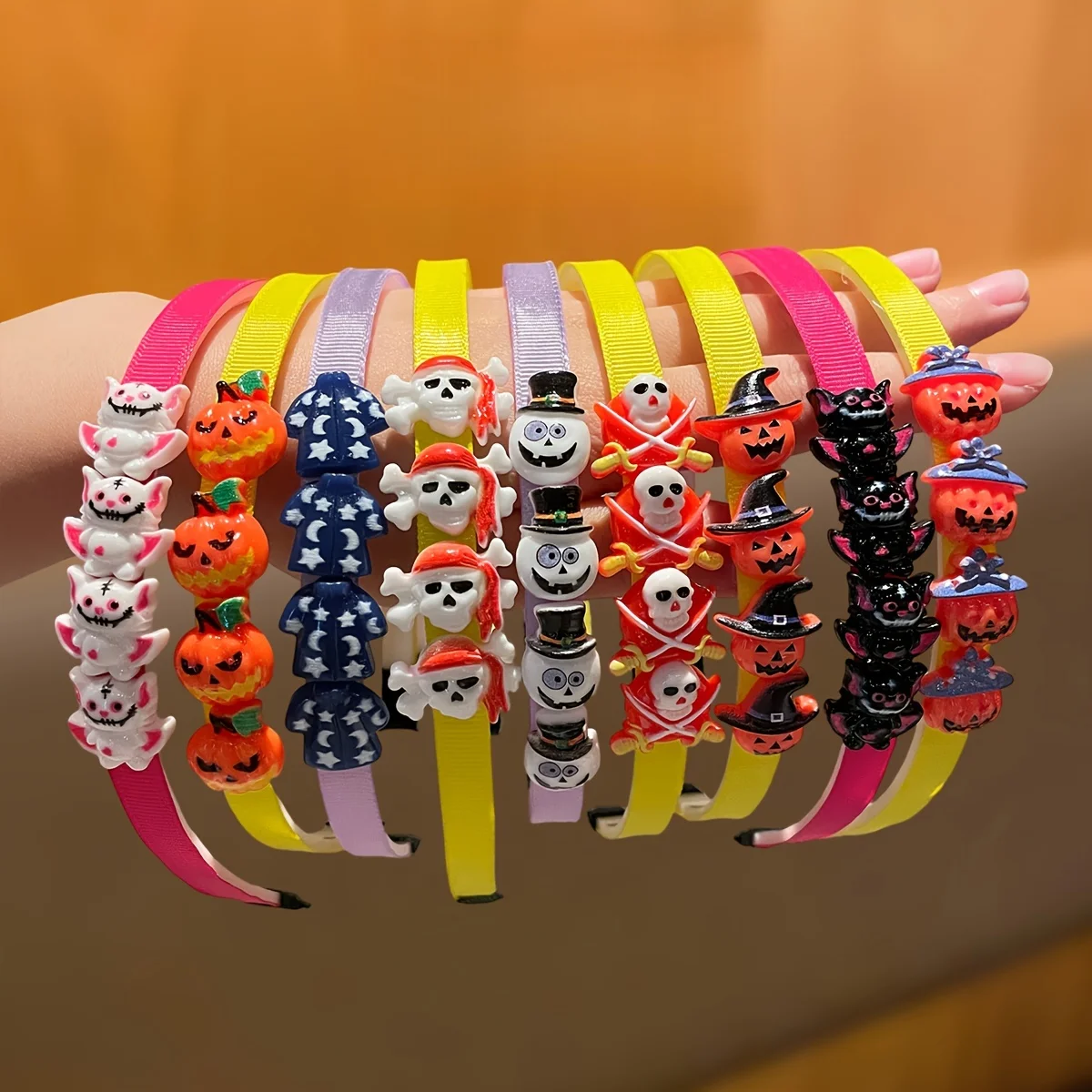 1/2/3 Buah Kepala Labu dan Kepala Tengkorak, Ikat Kepala Anti Selip untuk Aksesori Rambut Halloween, Cocok untuk Pesta dan Tari