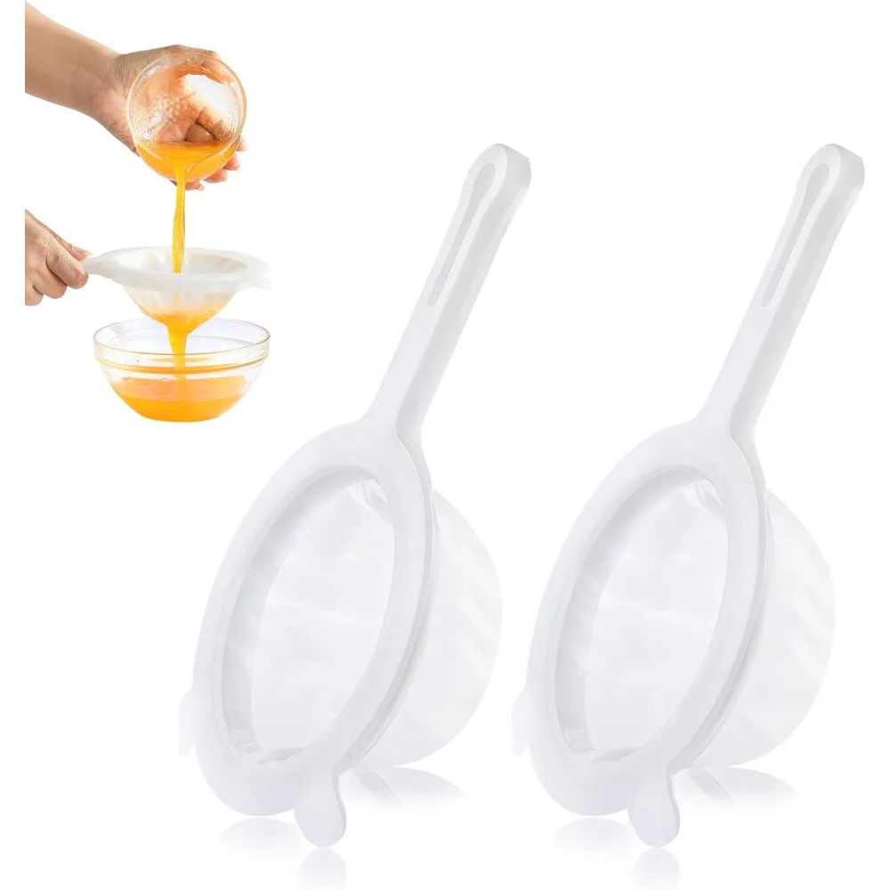 

2PCS Plastic Fine Mesh Strainer, Nylon Ultra Strainer for Juice,Yogurt, Coffee, Honey, Milk, Nut Milk with Handle (120+200Mesh)