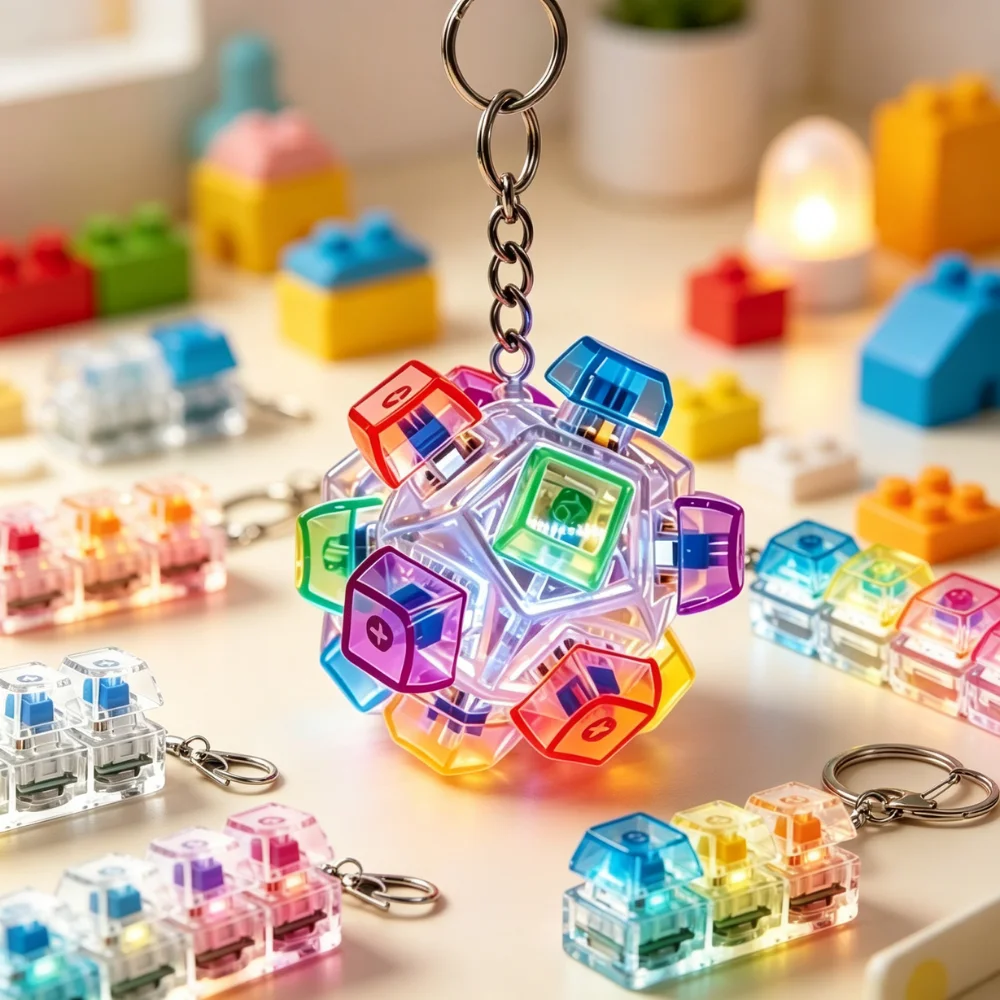 Hot Selling Original Multi-Style Light Up Keycap Keychain Stress Relief Click Fidget Toy Portable Desk Accessory for All People