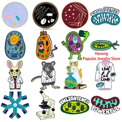 Harong Biology Chemistry Physics Pins Enamel Microscope Brooch Cell Petri Dish Lab Badge Science Lapel Lanyard Bag Accessories